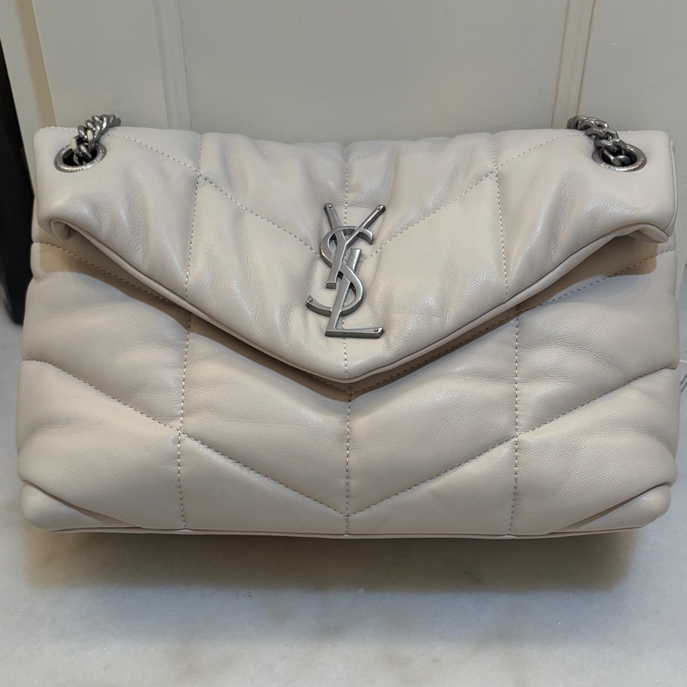 Yves Saint Laurent Off-White Quilted Shoulder Bag